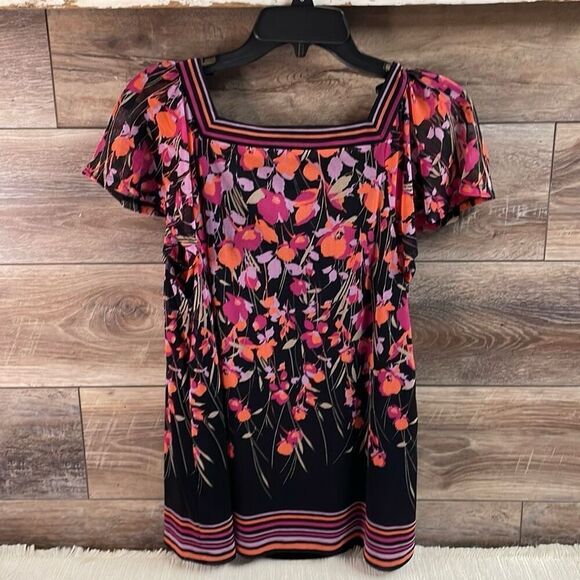 Apt 9 Womens Floral Whimsygoth Flutter Sleeve Blouse Sz Small Black Multicolor - Picture 4 of 6